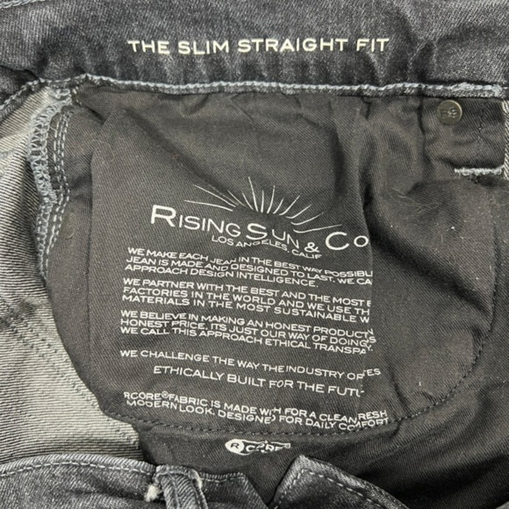RISING SUN & CO Slim Straight Jeans Mens 38x32 Black Rinse Grunge Stretch Denim - Picture 10 of 15